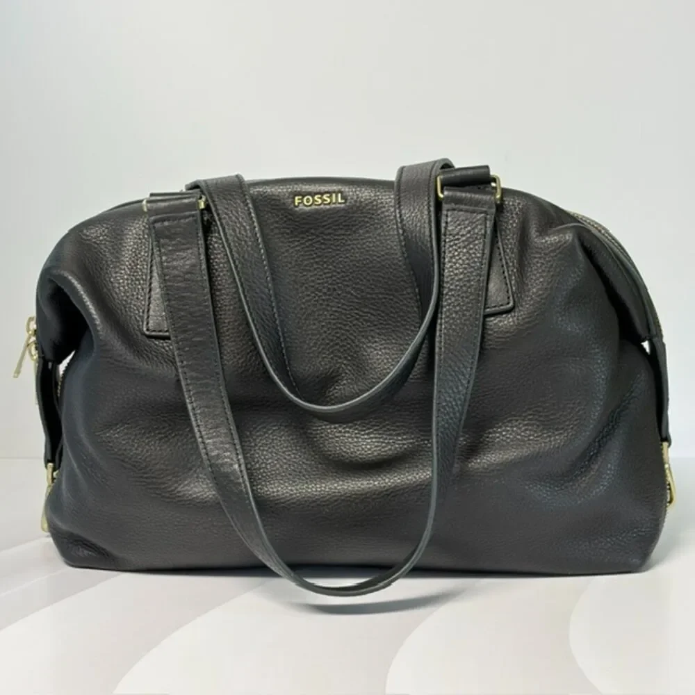 Fossil Preston Satchel Black Pebbled Leather Shoulder Bag NWT ZB6605001 Dust Bag